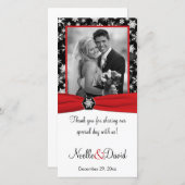Black, White, Red Snowflakes Wedding Photo Card (Front/Back)