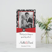 Black, White, Red Snowflakes Wedding Photo Card (Standing Front)
