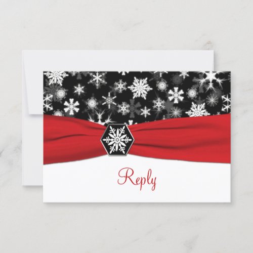 Black, White, Red Snowflakes Wedding Reply Card