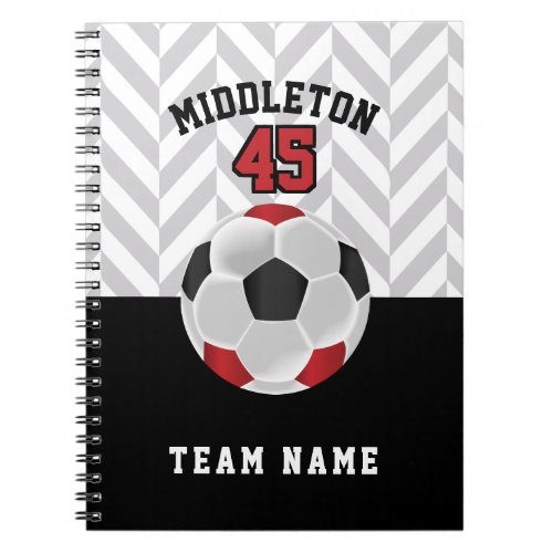 Black White  Red Soccer Ball _ Personalize  Notebook