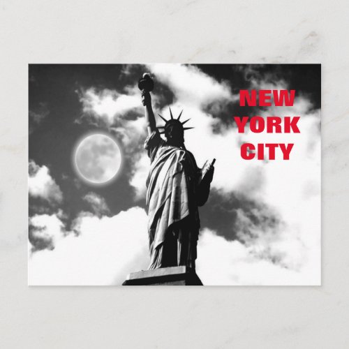 Black  White Red Statue of Liberty New York City Postcard