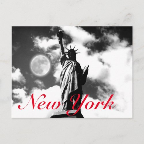 Black White Red Statue of Liberty New York City Postcard