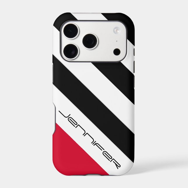 Black/White/Red Stripe Minimalist, Name, Case-Mate iPhone Case (Back)