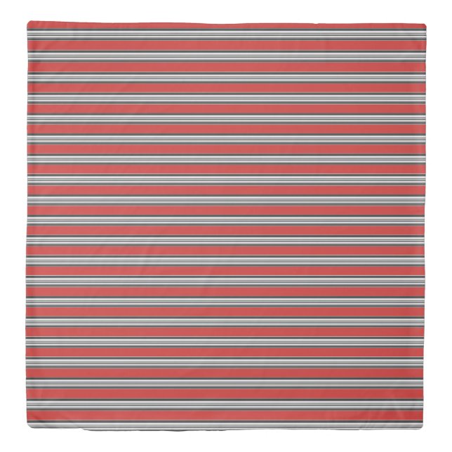 Black White Red Stripes Cool Simple Patterns Duvet Cover (Front)