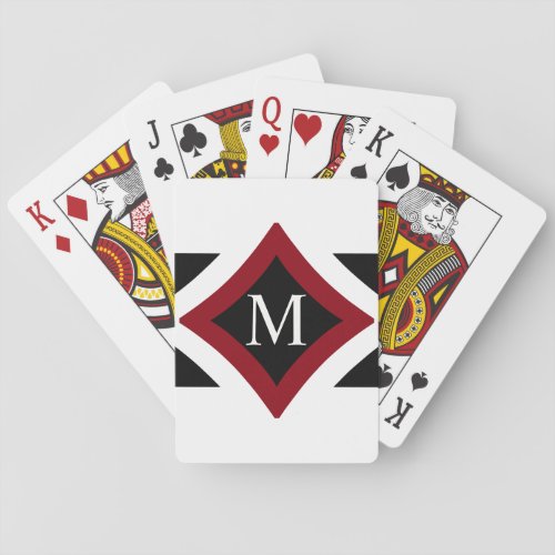 Black White  Red Stylish Diamond Shaped Monogram Poker Cards