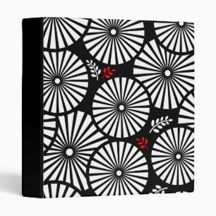 Black White Red Sunburst Retro Floral Geometric 3 Ring Binder