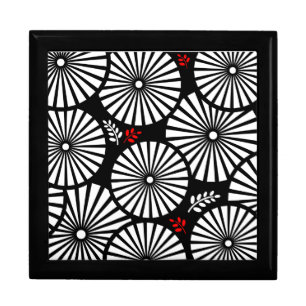 Black White Red Sunburst Retro Floral Geometric Gift Box