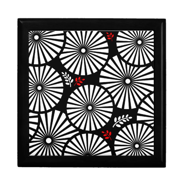 Black White Red Sunburst Retro Floral Geometric Gift Box (Front)