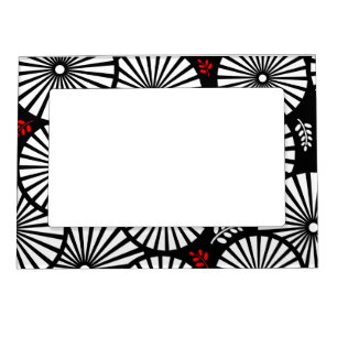 Black White Red Sunburst Retro Floral Geometric Magnetic Photo Frame