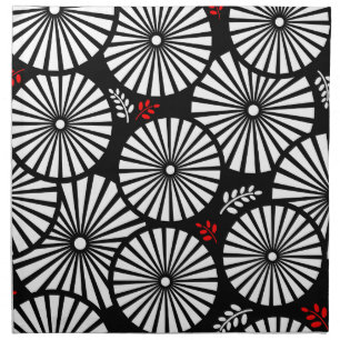 Black White Red Sunburst Retro Floral Geometric Napkin