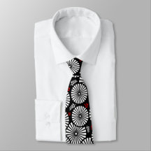 Black White Red Sunburst Retro Floral Geometric