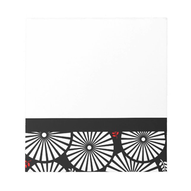 Black White Red Sunburst Retro Floral Geometric Notepad (Front)