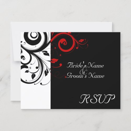 Black +White Red Swirl Wedding Matching RSVP