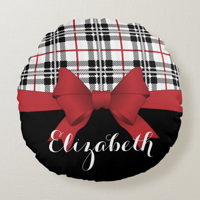 Black White Red Tartan Plaid and Red Ribbon