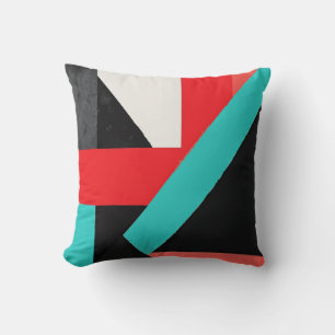 Black, White, Red & Teal Abstract Shapes Throw Pillow