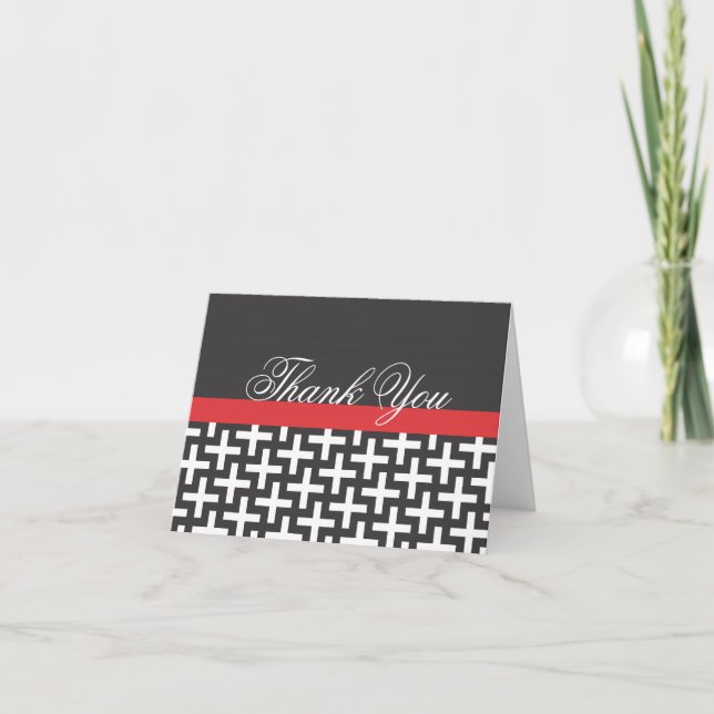 Black White Red Thank You Notes Cards (Front)