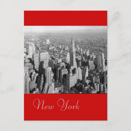Black  White Red Vintage New York City Postcard