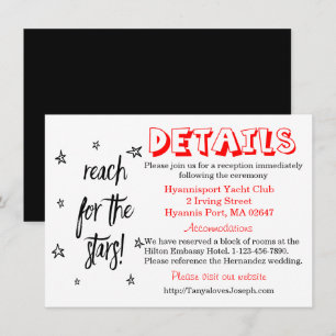 Black White Red Wedding Details Stars Dreams Invitation