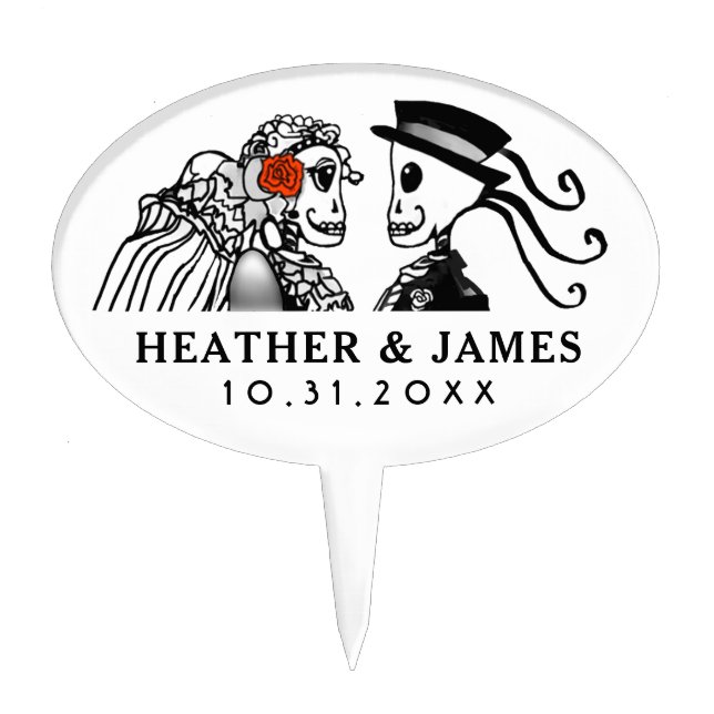 Black White Red Wedding Skeletons Halloween Topper (Front)