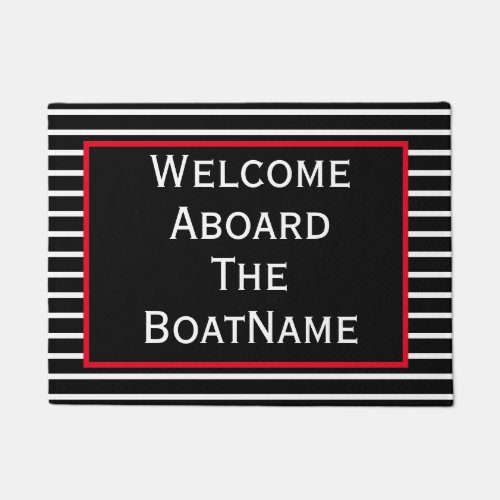 Black White  Red Welcome Aboard Boat Doormat