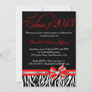 Black White Red Zebra Graduation Invitation