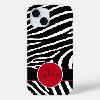Black  White  Red Zebra Print Iphone 15 Case by NiteOwlStudio at Zazzle
