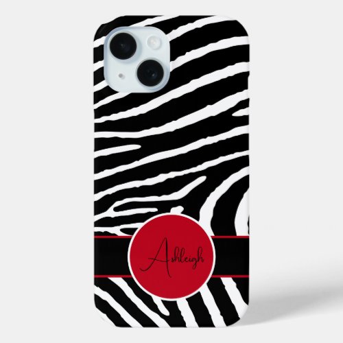 Black White Red Zebra Print iPhone 15 Case