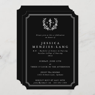 Black/White Registered Nurse Asclepius Graduation Invitation