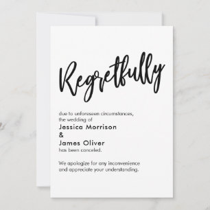 Black White Regretfully Canceled Wedding Card