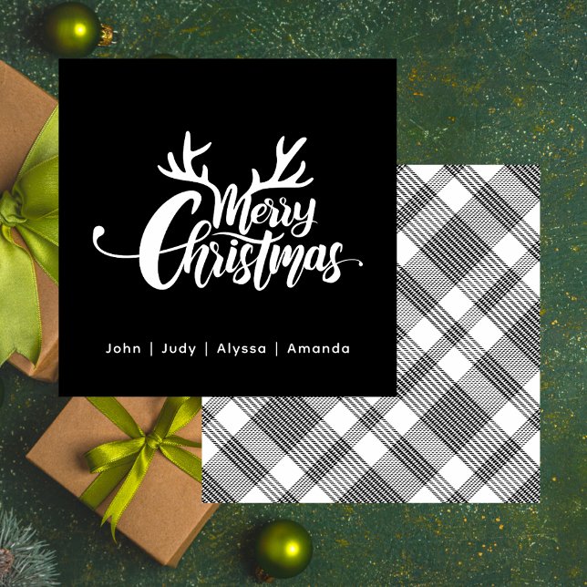 Black & White Reindeer Merry Christmas Holiday Note Card (Creator Uploaded)