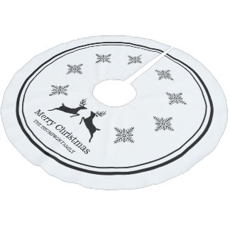 Black &amp; White Reindeers With Snowflakes Christmas Brushed Polyester Tree Skirt