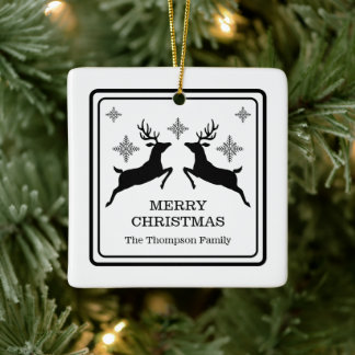 Black &amp; White Reindeers With Snowflakes Christmas Ceramic Ornament