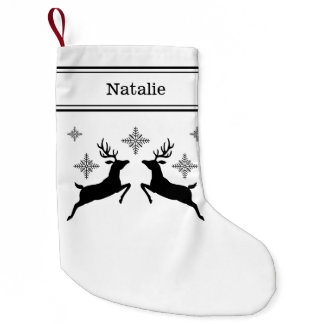 Black &amp; White Reindeers With Snowflakes Christmas Small Christmas Stocking