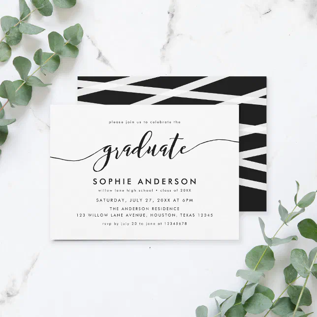 Black White Relax Script Graduate Graduation Party Invitation | Zazzle