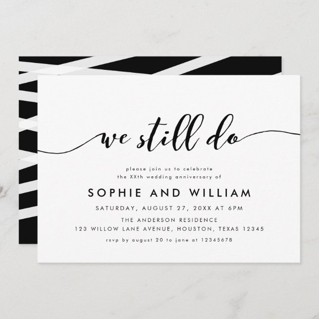Black White Relax Script Wedding Anniversary Party Invitation (Front/Back)