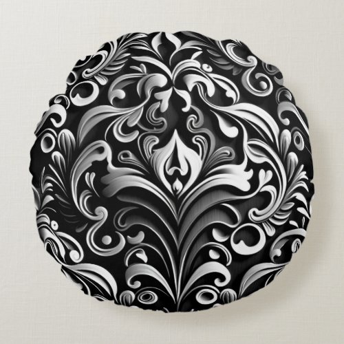 Black white relief effect round pillow
