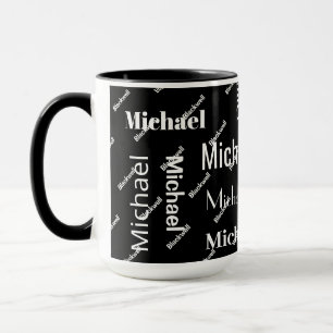 Black & White Repeating First & Last Name Monogram Mug