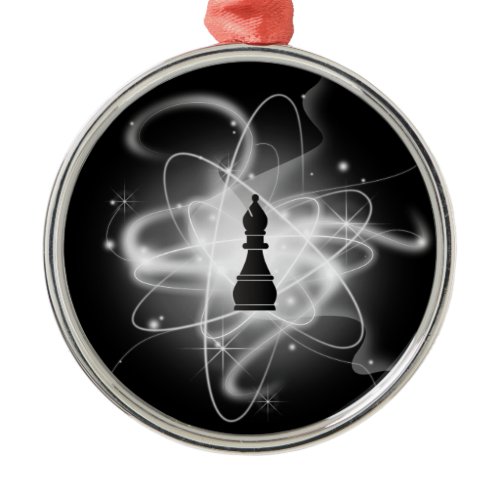 Black &amp; White Retro Atomic Chess Piece - Bishop Metal Ornament
