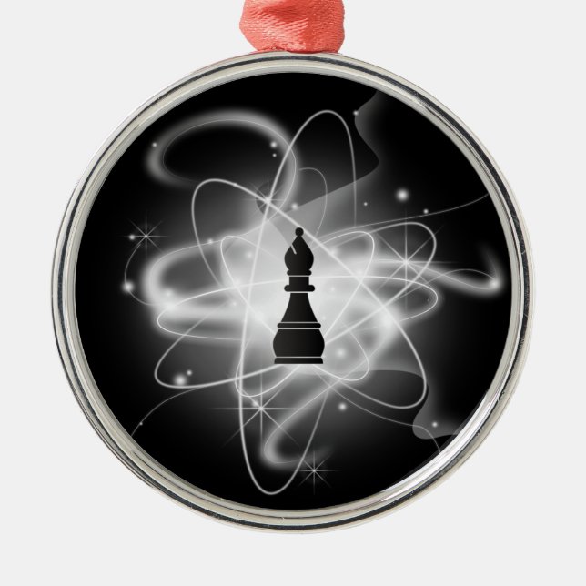 Black & White Retro Atomic Chess Piece - Bishop Metal Ornament (Front)