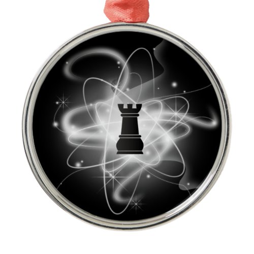 Black &amp; White Retro Atomic Chess Piece - Rook Metal Ornament