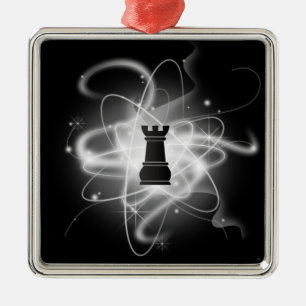 Black & White Retro Atomic Chess Piece - Rook Metal Ornament