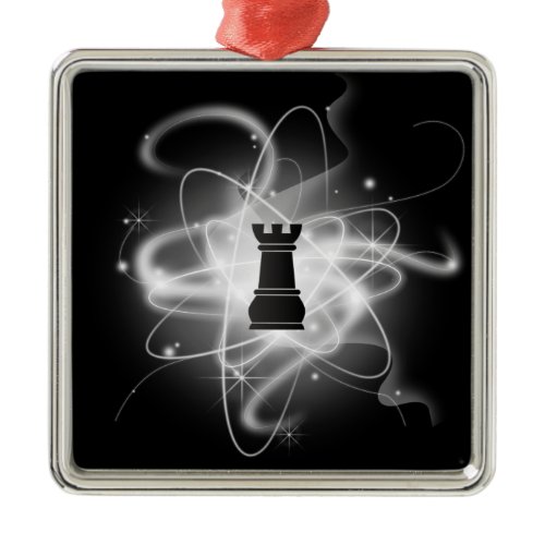 Black &amp; White Retro Atomic Chess Piece - Rook Metal Ornament