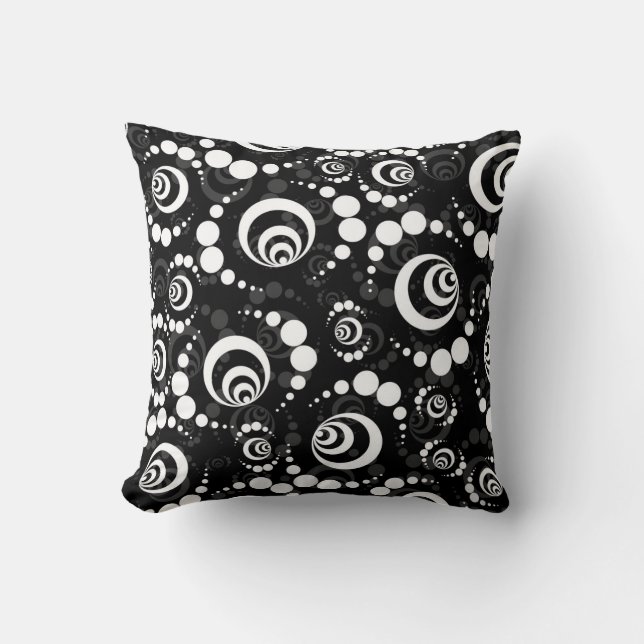 Black White Retro Crop Circles Throw Pillow (Front)