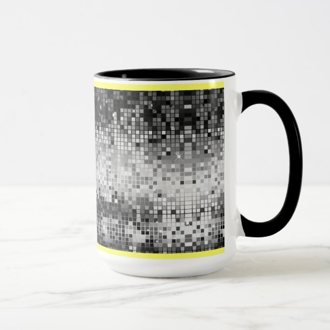 Black & White Retro DiscoBall Mirrors Pattern Mug (Right)