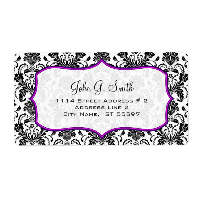 Black & White Retro Floral Damasks Pattern Label (Front)