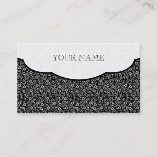 Black &amp; White Retro Floral Dot Pattern Business Card Template
