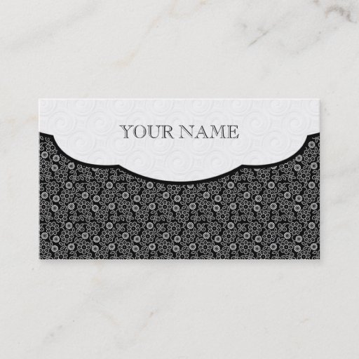 Customizable Black &amp; White Retro Floral Dot Pattern Business Card Template