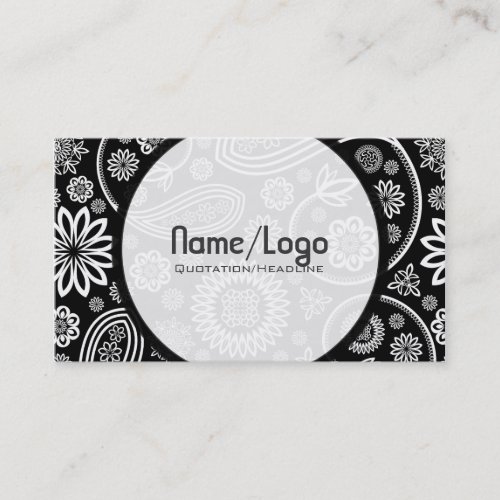Black &amp; White Retro Flower Paisley-Template Business Card