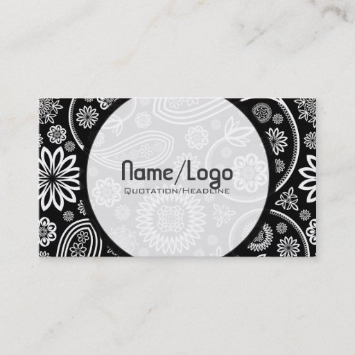 Customizable Black &amp; White Retro Flower Paisley-Template Business Card