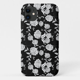 Black & White Retro Flowers Pattern iPhone 11 Case